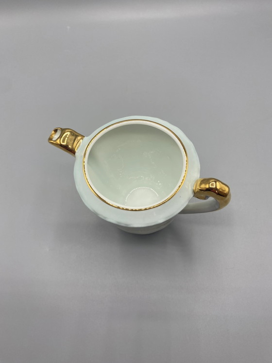 Cafetière en porcelaine de Limoges Jammet-Seignolles – Décor bleu céladon et or – Objets déco, Gold (photo 5 of 8)