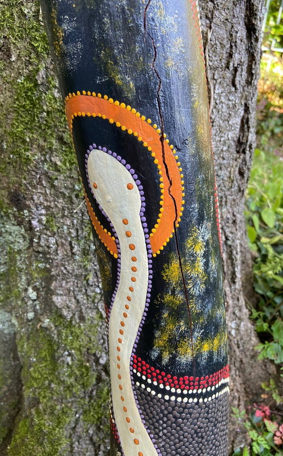 Vecchio Didgeridoo in legno con pittura Aborigena Serpente e Tartaruga, Oggetti decorativi, Nero, Opknappers (foto 12 di 13)