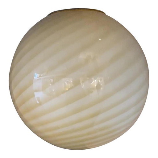 Lámpara colgante contemporánea de esfera ámbar-blanca en cristal de Murano