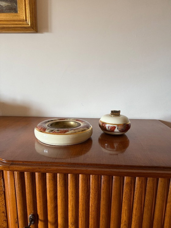 Image 1 of Tommaso Barbi, Table top smoking set, ceramic ashtray and table lighter, B Ceramiche Italy 1970