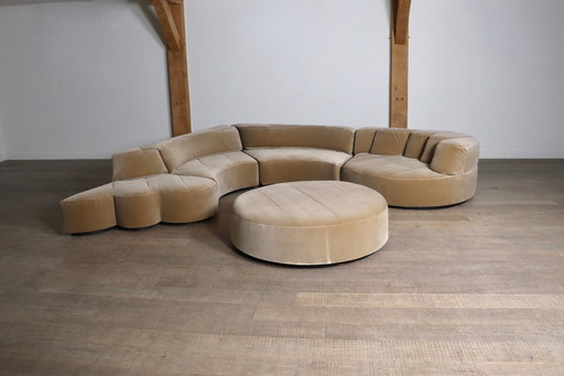 Roche Bobois “Paysage” Sofa Landscape in Beige Velvet by Hans Hopfer, 1974