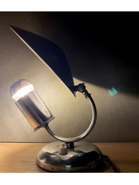 Image 1 of Lámpara de mesa Bauhaus de metal cromado plateado con pantalla ajustable al estilo de Josef Hurka para Napako