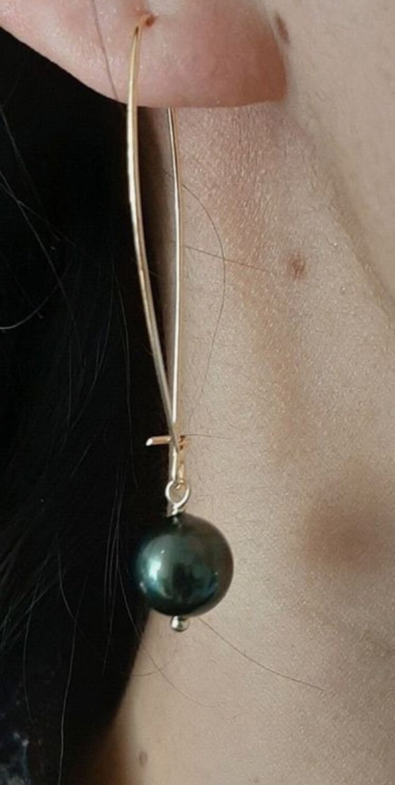 Orecchini a conchiglia di perla nera placcati in oro 14 carati – sans marque, Regali, Gold (photo 3 of 5)