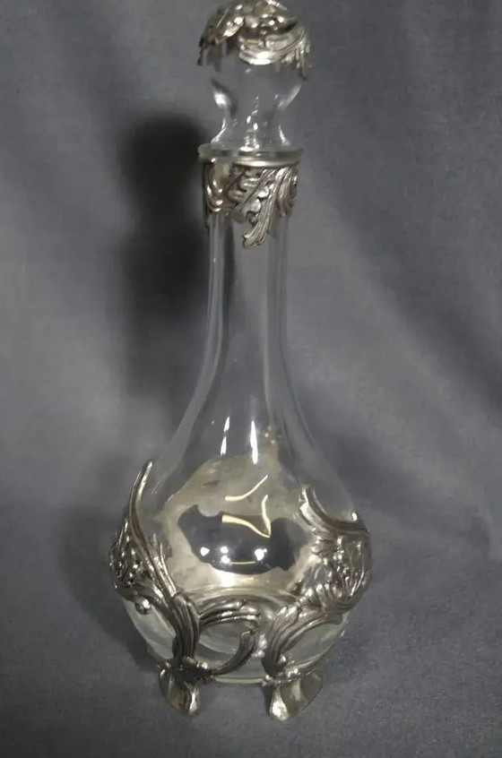 France, 1960s Glass Carafe, on Feet and Pewter Decoration With Its Cap – Glass & Decanter (photo 3 of 12)