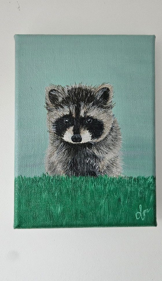 Image 1 of Handmade acrylic painting baby raccoon