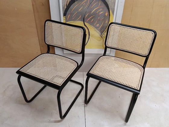 Image 1 of ALIVARMVSEVM 104. SET of 2 CESCA B32 Chairs (NEW) in Black Frame Limited Edition 