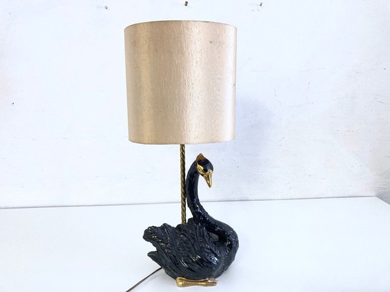 Image 1 of Lámpara de mesa de cerámica esculpida con forma de cisne de Ceramiche Zanotto, Bassano.