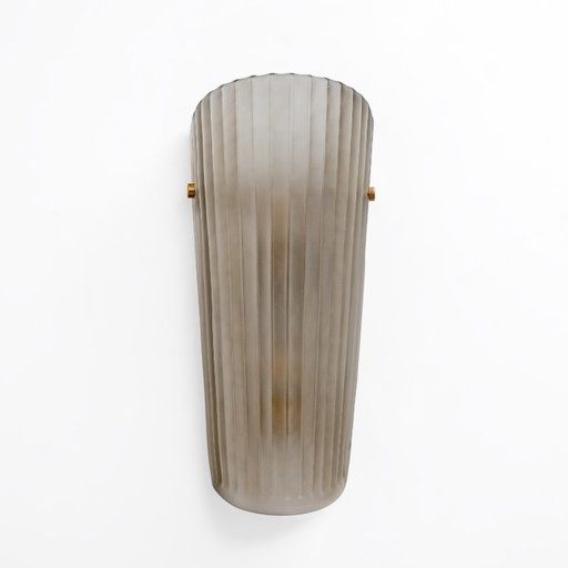 Pair of Murano Glass Wall Sconces Satin Smoke Glass and Brass, Italy