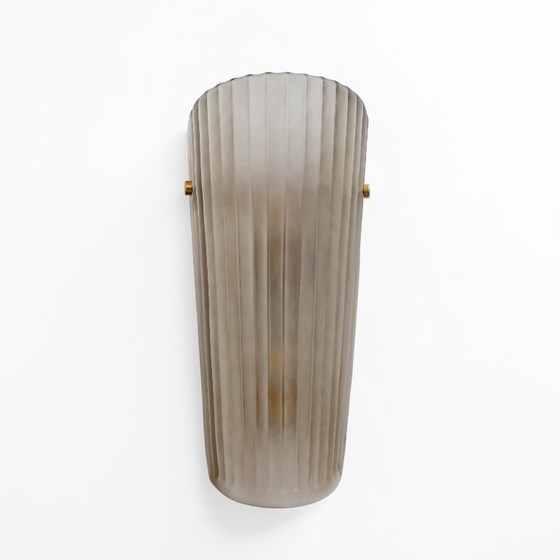Image 1 of Pair of Murano Glass Wall Sconces Satin Smoke Glass and Brass, Italy