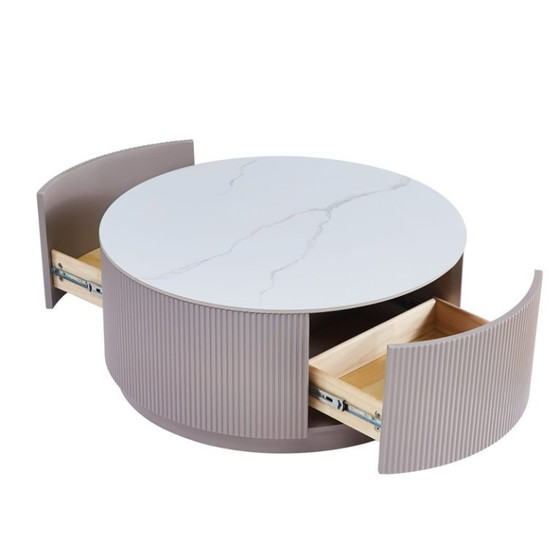 Image 1 of Tavolino Bari in legno grigio con piano in marmo bianco e cassetto – 80 x 45 cm