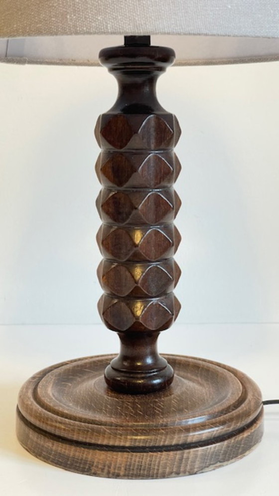 Image 1 of Vintage Geometric Wooden Lamp in the Style of Charles Dudouyt