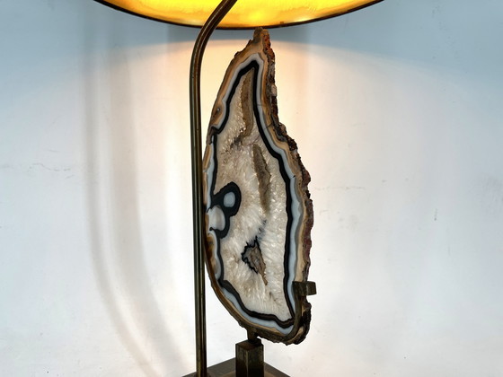 Image 1 of Lampe de table vintage en tranches d'agate en laiton, 1970