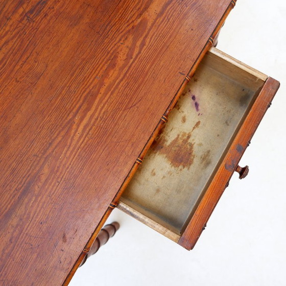 Image 1 of French desk in pine with a bamboo-like finish - Early 20th century