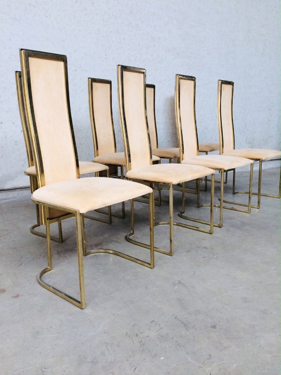 Image 1 of Set di 8 sedie da pranzo Hollywood Regency Design di Belgo Chrom, anni '70