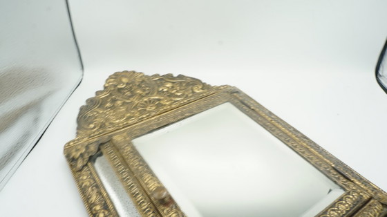 Image 1 of Niederländischer antiker, verzierter Messing-Galeriespiegel, Bürsten, Wandglas, Kupferschrank