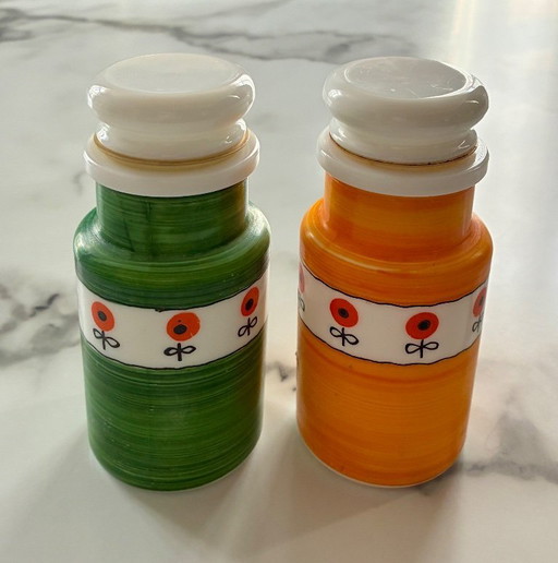 Juego de 2 tarros de especias vintage de opalina