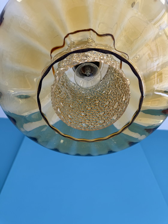 Image 1 of Vintage hanglamp uit het midden van de 20e eeuw / ruimtevaarttijdperk - amberkleurig, jaren 60/70