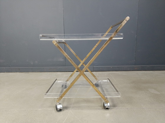 Image 1 of Vintage brass and lucite trolley, 1970s