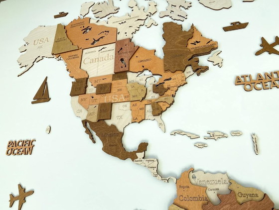 Image 1 of Carte du monde en bois 3D Art Large Wall Decor - Taille (M, L, XL) Idée de cadeau pour toute occasion - Art mural pour la maison