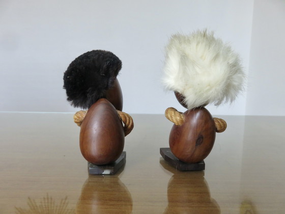 Image 1 of 2 Scandinavian figures, in teak, optimist and pessimist, Hans Bolling style
