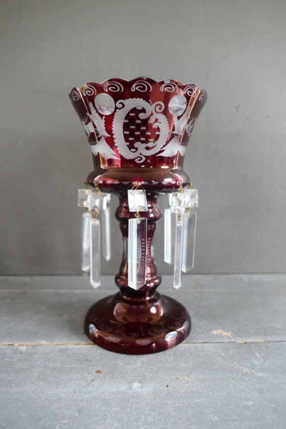 Image 1 of Lustre ancien Egermann rouge rubis, vase en cristal