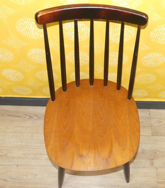 Image 1 of 60er Jahre Klassiker Sprossenstuhl Holz zweifarbig Küchenstuhl tapiovaara Stil Stuhl schwarz braun