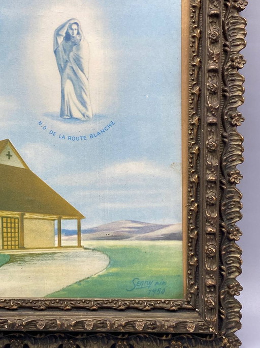 Notre-Dame du Chemin Blanc, Ségny, gouache originale, signée et datée de 1950, encadrée – decoratieve objecten (photo 2 of 6)