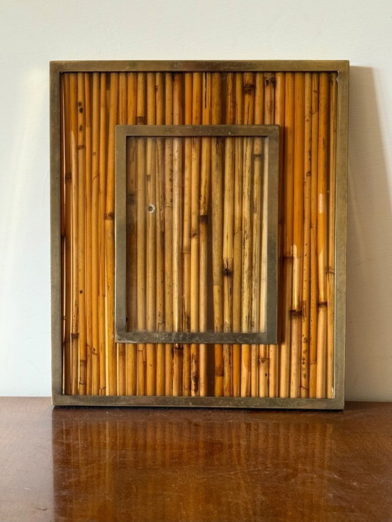 Image 1 of Marco de fotos estilo Hollywood Regency, de bambú y latón, al estilo de Gabriella Crespi, Italia, década de 1970.