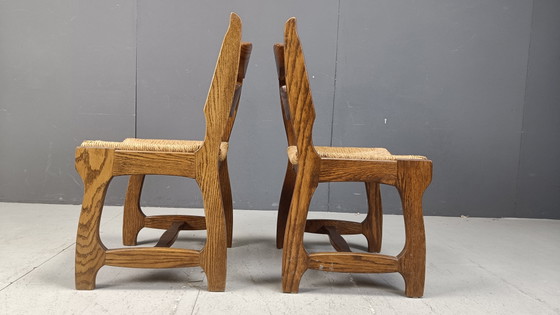 Vintage oak and wicker dining chairs, 1960s – Wood, Mid Century Modern (photo 5 of 10)