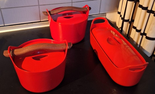 3 x vintage gietijzeren pannen van Timo Sarpaneva, Rosenlew, Finland