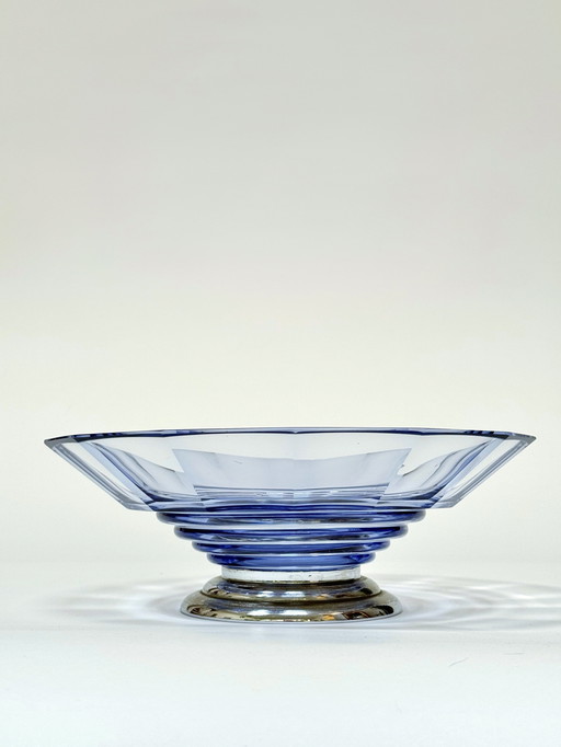 Stunning Art Deco Purple Crystal Bowl on Metal Base