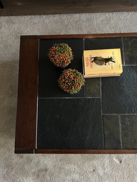 Image 1 of Brutalist salontafel Wenge natuursteen 70s Vintage 