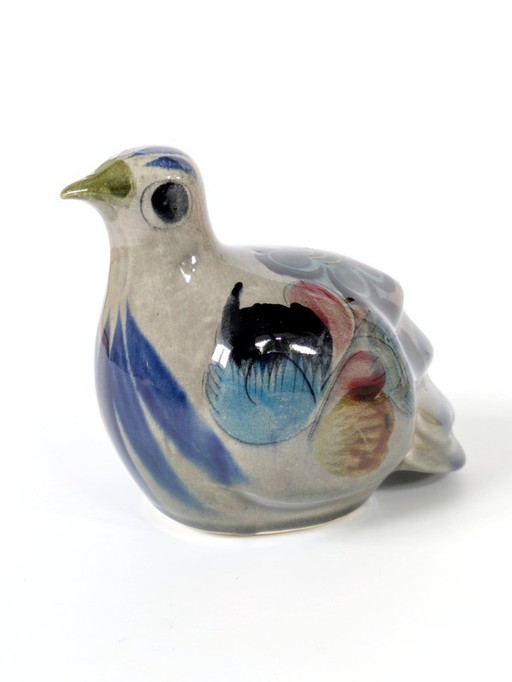 Vintage Mexican Tonala Quail Figurine | 1970s Hand Painted Folk Art Pottery