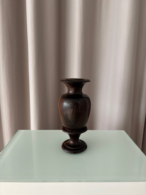 Vintage Sculptural Turned Wood Vase – Dark Hardwood – 20 cm – Artisan, vazen (photo 2 of 11)