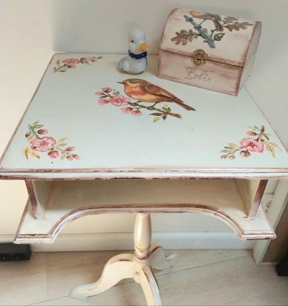 Image 1 of Hand Painted Robin Side Table in English Cottage Style