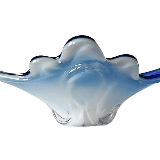 Image 1 of Ciotola vintage XL in vetro di Murano blu bianco trasparente metà anni '70