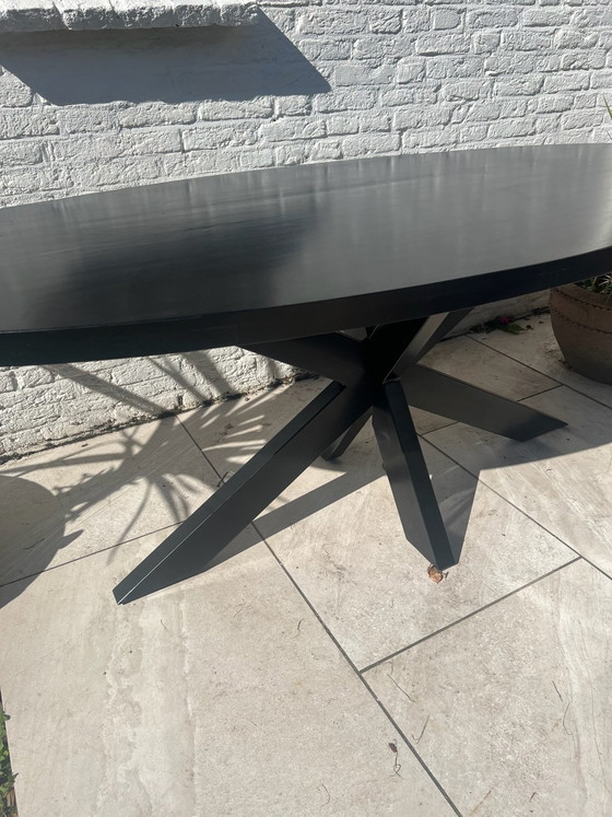 Mango Wood Dining Table 180cm Black with Steel Matrix Leg (photo 5 of 5)