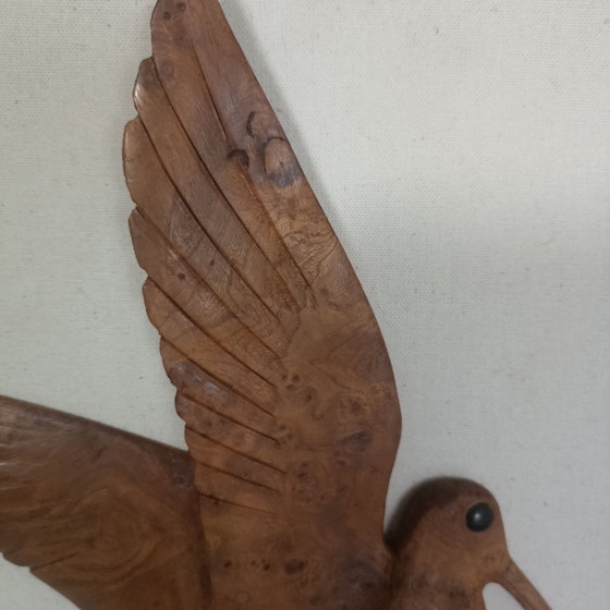 Vintage 3D Wood Relief "Bécasse Montante" (Woodcock) 40x30, Sculpture, Beige (photo 3 of 7)
