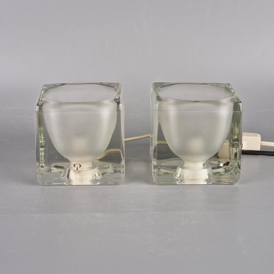 Image 1 of A Set of Two Vintage Peill & Putzler Table Lamps. Cube Glass Lamps. Germany 1970s.