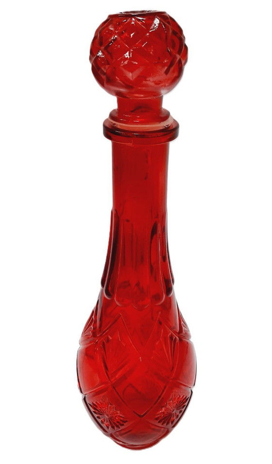 Image 1 of Decanter o caraffa in vetro pressato rosso rubino vintage