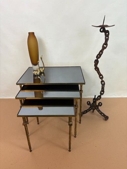 Französische Satztische aus Messing, 1960er Jahre