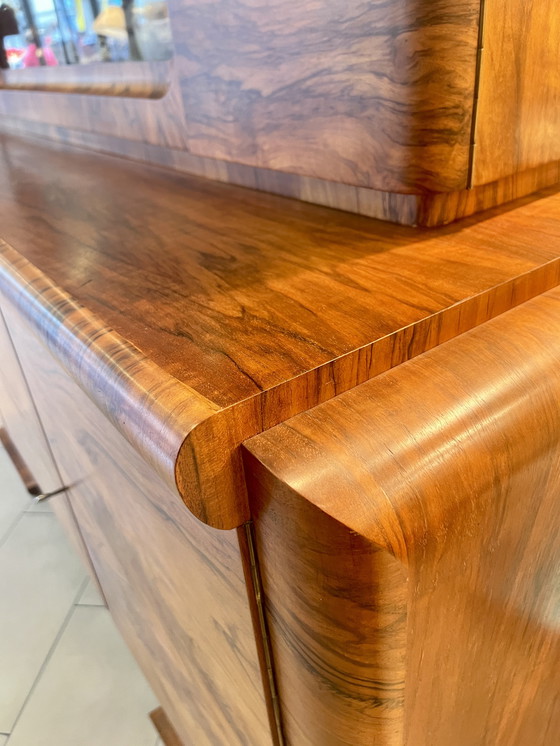 Image 1 of Art Déco buffet with proof of manufacture from 1922, solid wood veneer and pull-out marble worktop