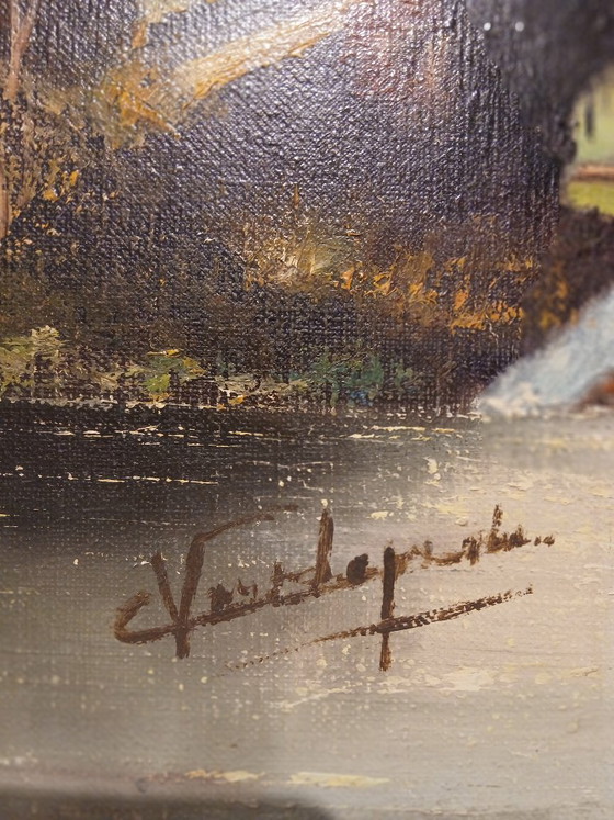 Image 1 of Large Hand-Painted Oil Painting – Hunting Scene with Horses & Dogs – 85 × 85 cm