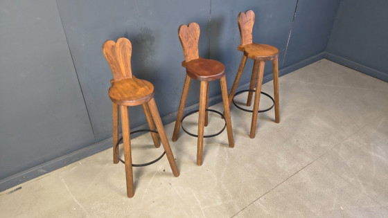 Image 1 of Vintage brutalist bar stools, 1960s- set of 3