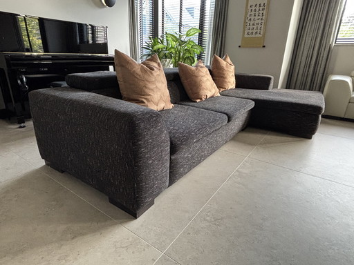 2X canapé Goossens en tissu/cuir avec chaise longue