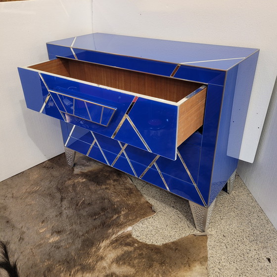 Image 1 of Cómoda en Cristal Azul, Estilo Art Déco, S. XXI
