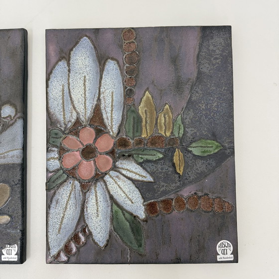 Image 1 of Ensemble de 2 plaques murales florales Ruscha Handarbeit, 1970