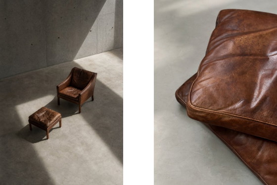 Vintage Mid-Century Deense moderne lounge lederen stoel & poef model 2207 door Børge Mogensen voor (photo 17 of 51)
