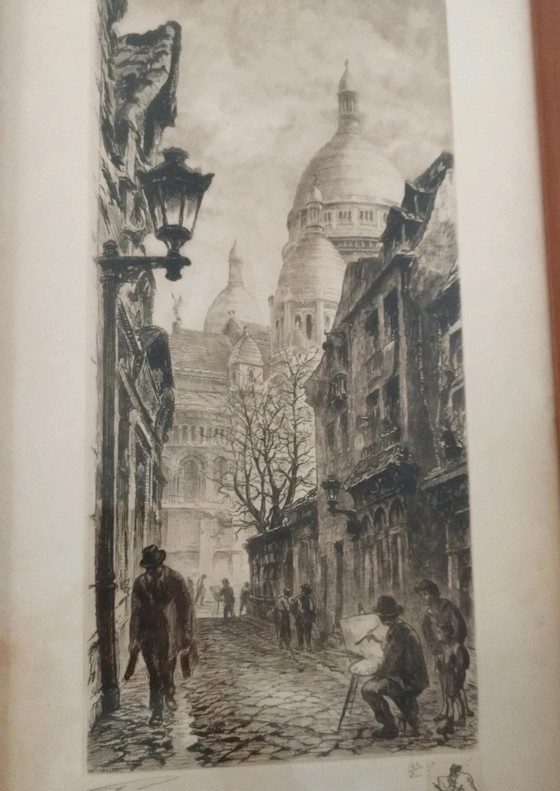 Originele ets van Aimé Edmond Dallemagne, "Rue du Chevalier-de-la-Barre" in Parijs – Litho's & Zeefdrukken (photo 2 of 10)