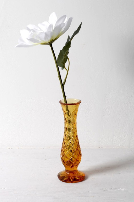 Image 1 of Small Vintage Amber Glass Vase / Mid-century Stylish Vase / Czechoslovakia / 1970s